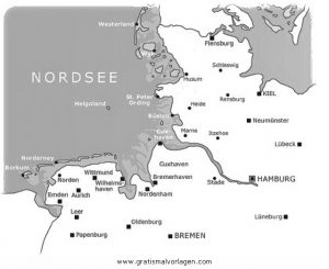Malvorlage Landkarten Karte Nordsee2